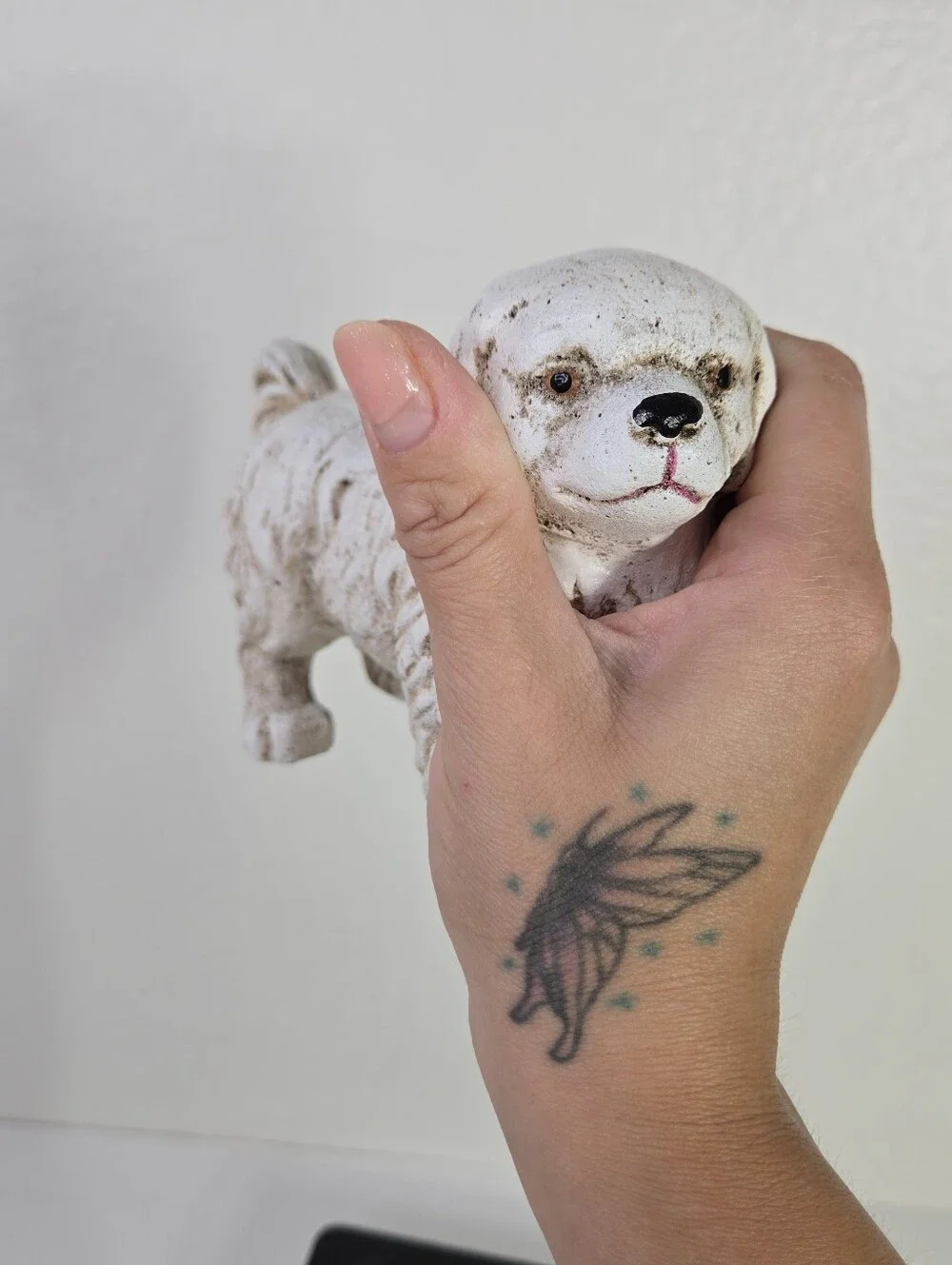 VTG Cast Iron Dog Figurine White Pekingese Shih Tzu Maltese Garden Statue Dog